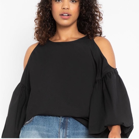 Eloquii Tops - Eloquii Black Cold Shoulder Peasant Sleeve Top Size 18 EUC